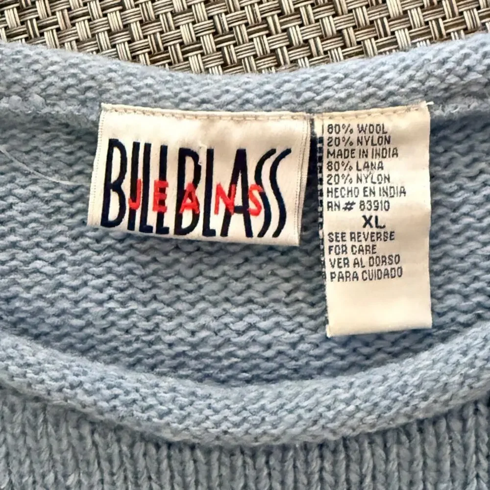 BILL BLASS NWT Men's Dead Stock Wool Roll Neck Sweater Academia Preppy XL Blue